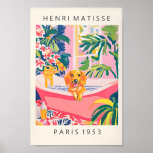 Dachshund Art Print, Funny Bathroom Wall Art, Mid  Poster