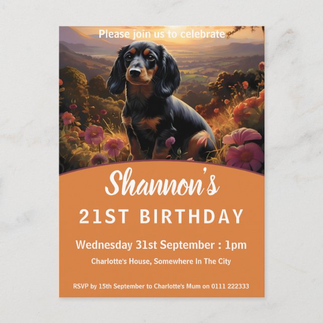 Dachshund At Dusk Invitation Postcard (Front)