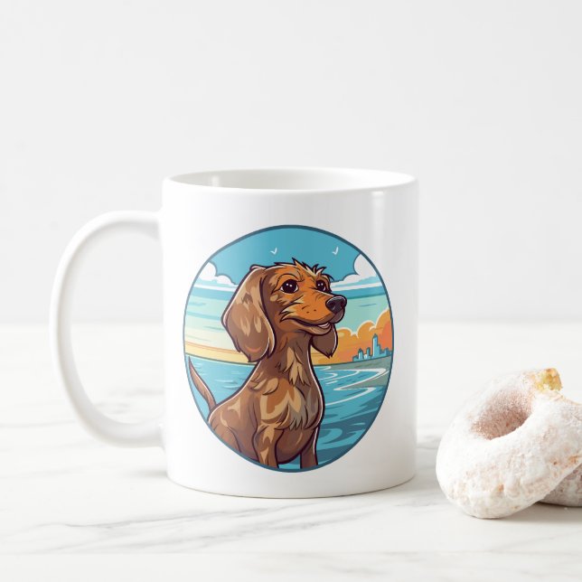 Dachshund at the beach coffee mug (With Donut)