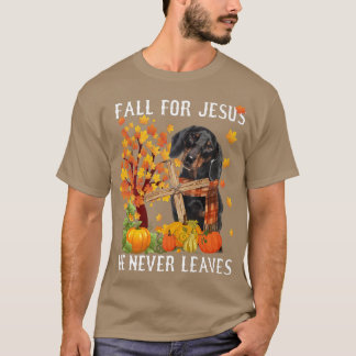 Dachshund Autumn Fall For Jesus He Never Leaves T-Shirt