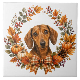 Dachshund Autumn Wreath Tile