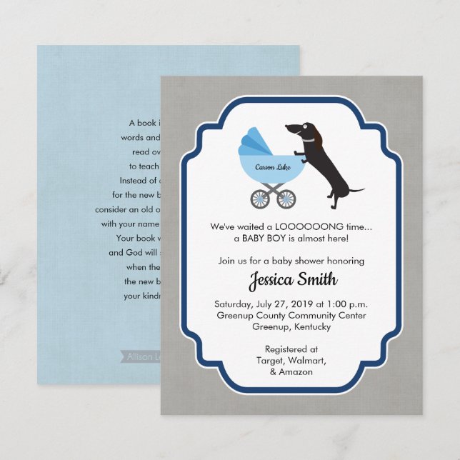 Dachshund Baby Shower Boy Invitation (Front/Back)