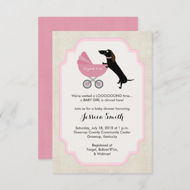 Dachshund Baby Shower Girl Invitation (Front/Back)