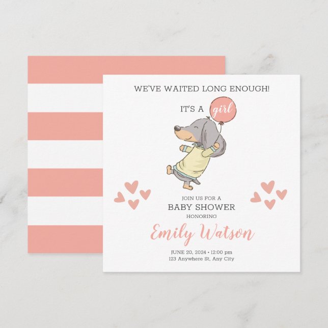 Dachshund Baby Shower Invitation (Front/Back)