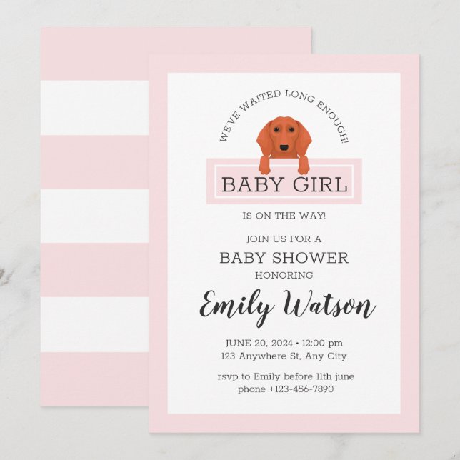 Dachshund Baby Shower Invitation (Front/Back)