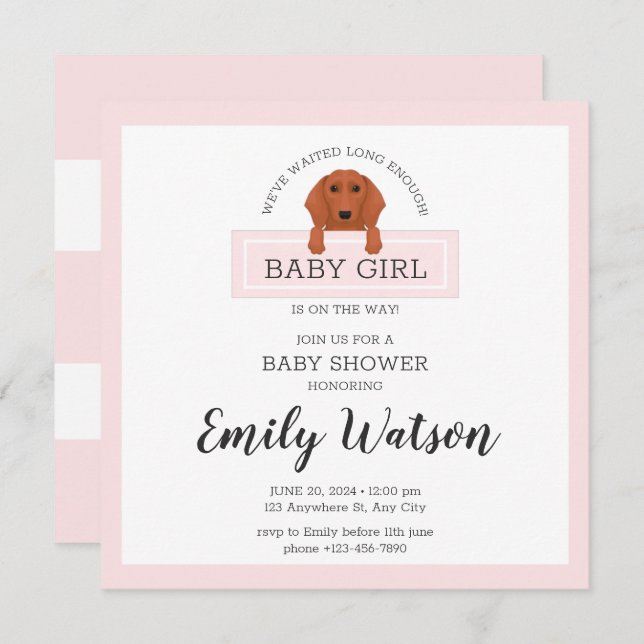Dachshund Baby Shower Invitation Postcard (Front/Back)