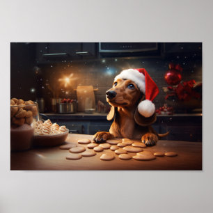 Dachshund Baking Christmas Cookies Poster