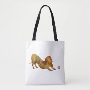 Dachshund & Ball Watercolor Tote Bag