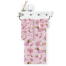 Dachshund Bath Towel Set Doxie + Peonies Floral
