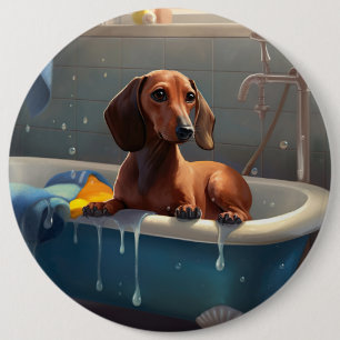 Dachshund Bathtime Fun  6 Cm Round Badge