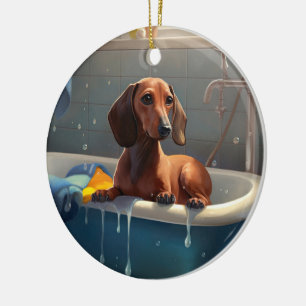 Dachshund Bathtime Fun  Ceramic Tree Decoration