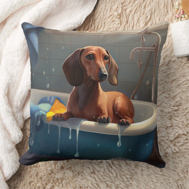 Dachshund Bathtime Fun  Cushion (Blanket)