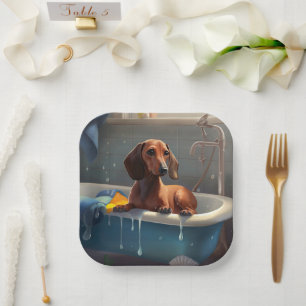 Dachshund Bathtime Fun  Paper Plate