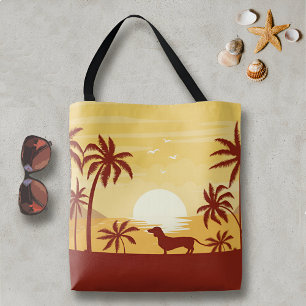 Dachshund Beach Bag a Sunset Palm Trees