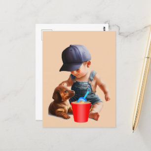 Dachshund Beach Day Postcard Art