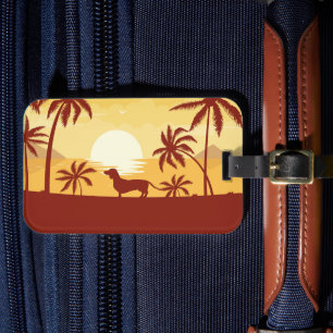 Dachshund beach sunset for doxie moms luggage tag