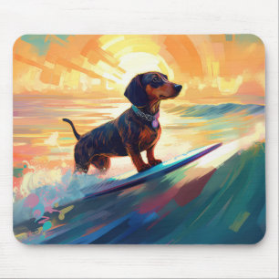 Dachshund Beach Surfing Painting Mouse Mat