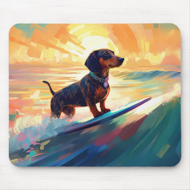 Dachshund Beach Surfing Painting Mouse Mat (Front)