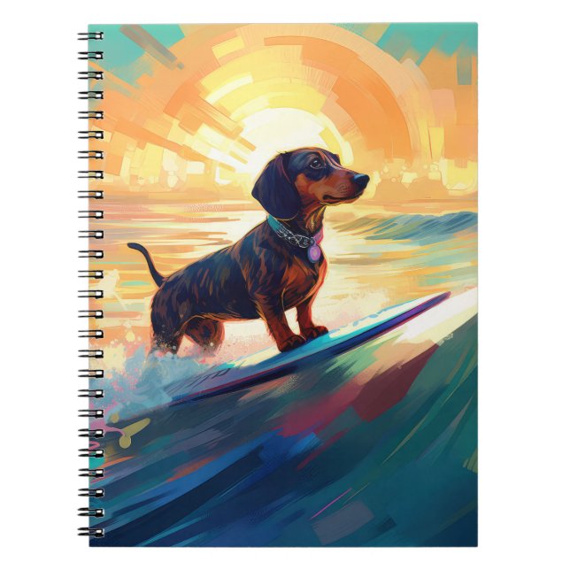 Dachshund Beach Surfing Painting Notebook (Front)