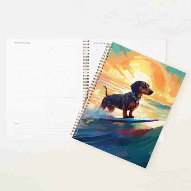 Dachshund Beach Surfing Painting Planner (Display)
