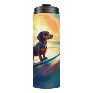 Dachshund Beach Surfing Painting Thermal Tumbler