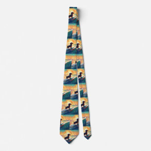 Dachshund Beach Surfing Painting Tie