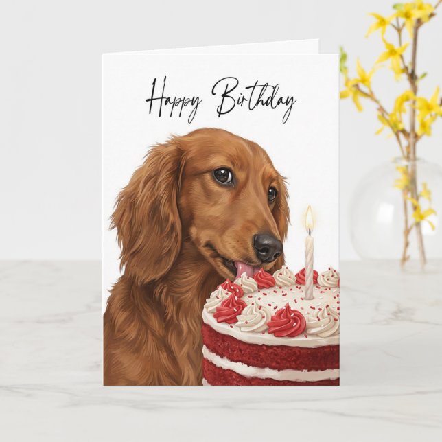 Dachshund Birthday Cake Inspector Card (Yellow Flower)
