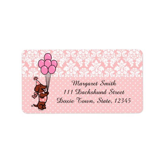Dachshund Birthday Cartoon Balloons Address Label