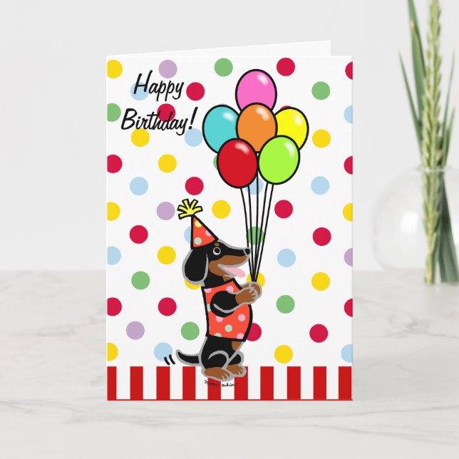 Dachshund Birthday Cartoon Balloons Card (Front)