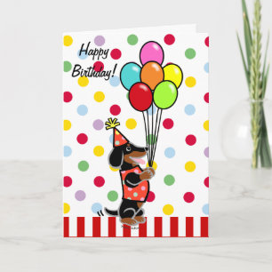 Dachshund Birthday Cartoon Balloons Card