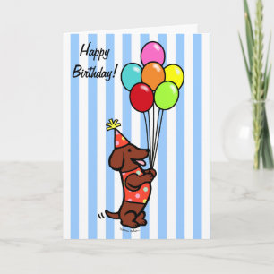 Dachshund Birthday Cartoon Balloons Card