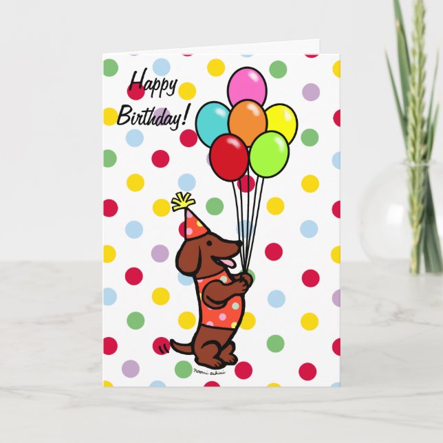 Dachshund Birthday Cartoon Balloons Card (Front)