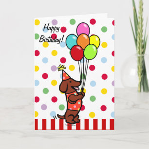 Dachshund Birthday Cartoon Balloons Card