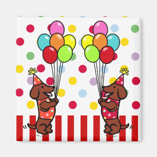 Dachshund Birthday Cartoon Balloons Magnet