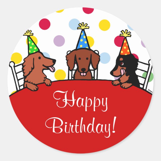 Dachshund Birthday Cartoon Classic Round Sticker (Front)