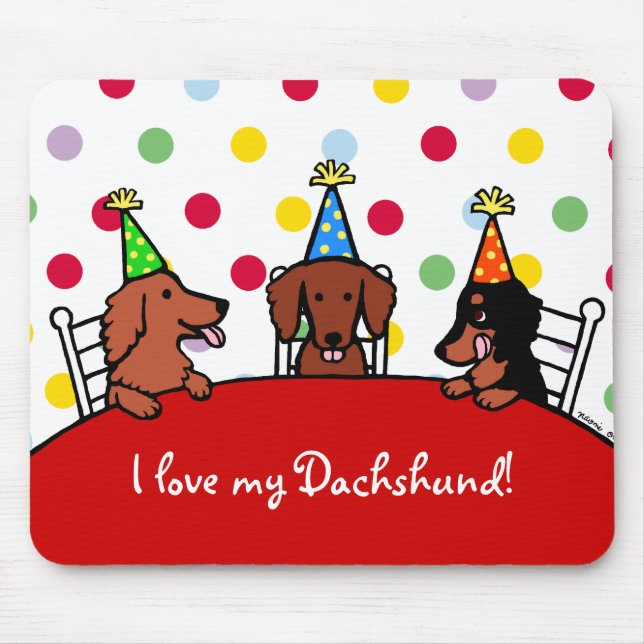 Dachshund Birthday Cartoon Mouse Mat (Front)