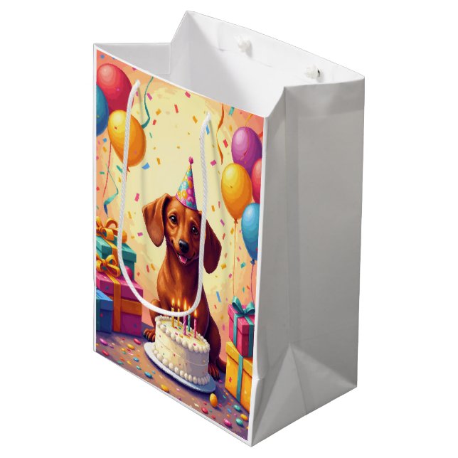 Dachshund Birthday Celebration Medium Gift Bag (Front Angled)