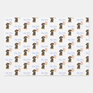 Dachshund Birthday Dog Wrapping Paper Sheet