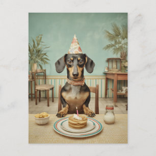Dachshund Birthday Pancake Party Postcard