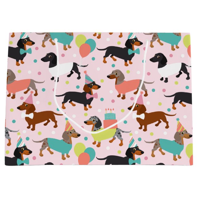 Dachshund Birthday Party Celebration Large Gift Bag (Front)
