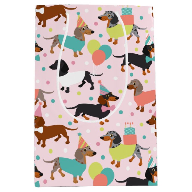 Dachshund Birthday Party Celebration Medium Gift Bag (Front)