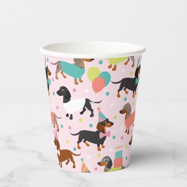 Dachshund Birthday Party Celebration Paper Cups (Front)