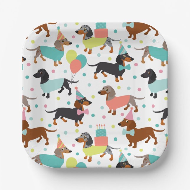 Dachshund Birthday Party Celebration Paper Plates (Front)