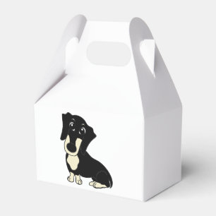 dachshund black and cream cartoon favour box