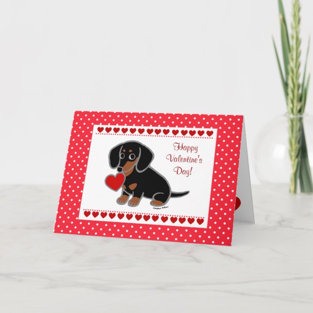 Dachshund Black and Tan Heart Holiday Card (Front)
