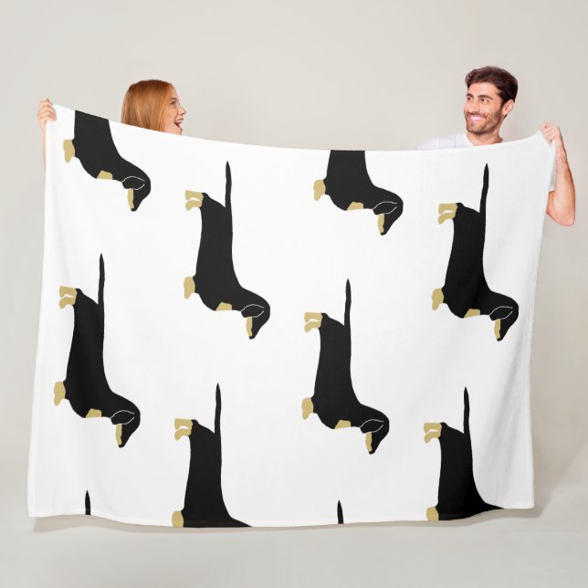 dachshund black and tan silhouette fleece blanket (In Situ)