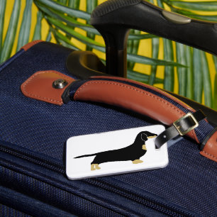 dachshund black and tan silhouette luggage tag