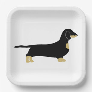 dachshund black and tan silhouette paper plate