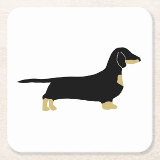 dachshund black and tan silhouette square paper coaster