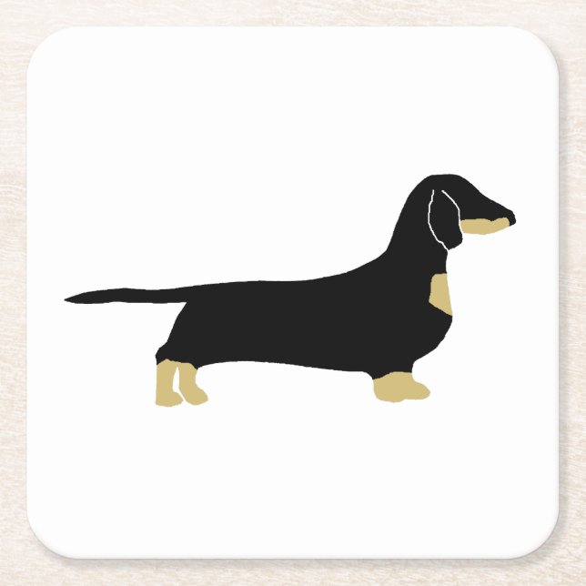 dachshund black and tan silhouette square paper coaster (Front)